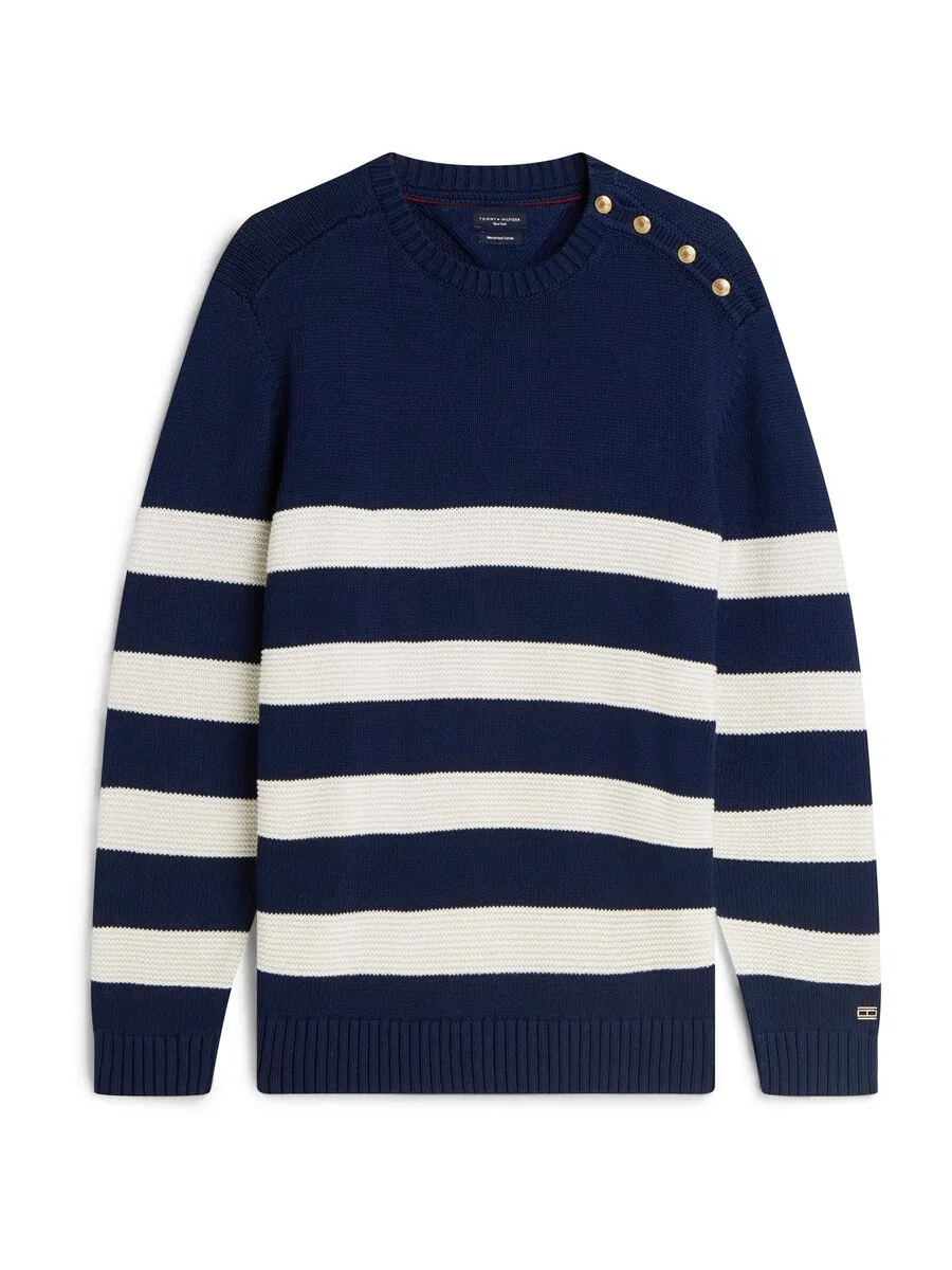 Свитер TOMMY HILFIGER 'New York Label Relaxed Breton Stripe' темно-синего цвета