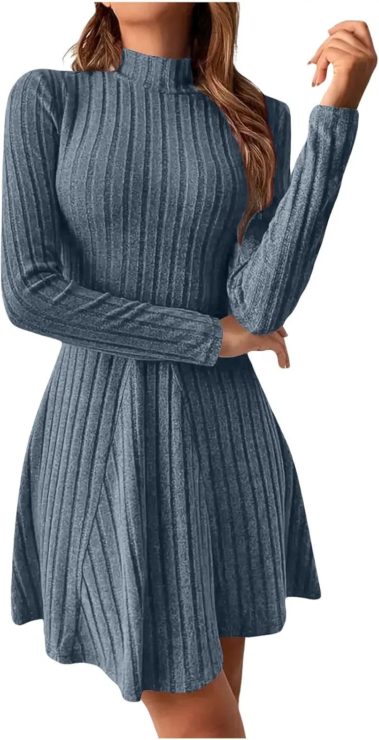 Женское платье A-силуэта с длинным рукавом, Light Blue
