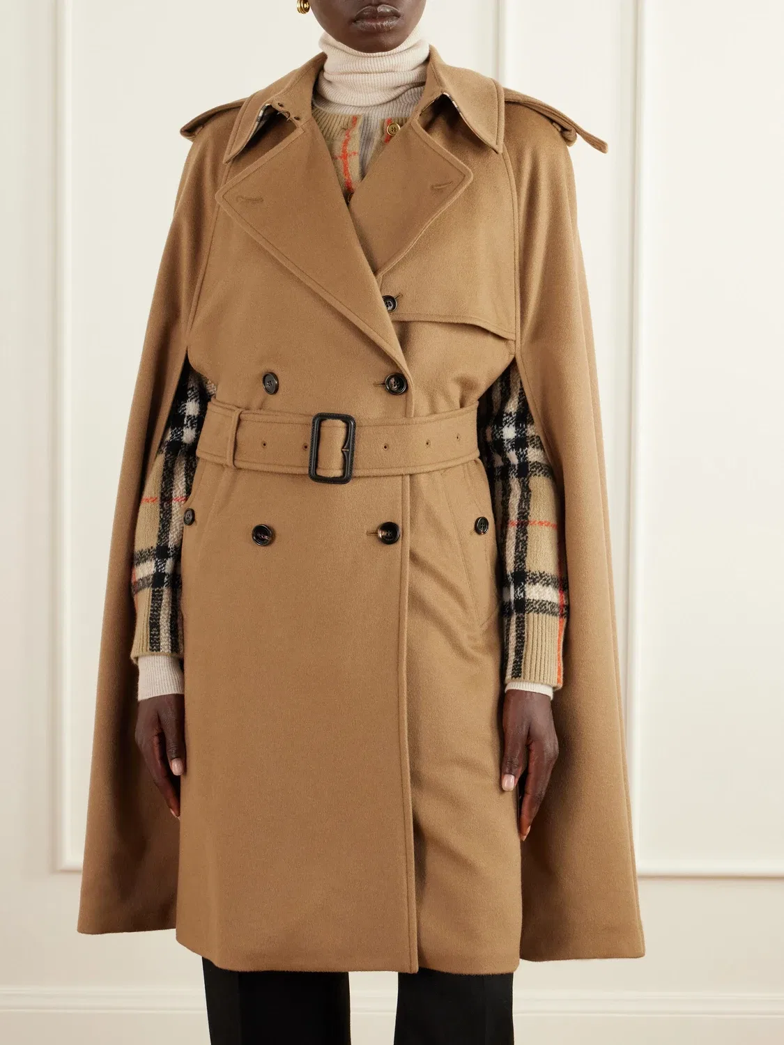 Кашемировая накидка с поясом BURBERRY, коричневый — фото 3