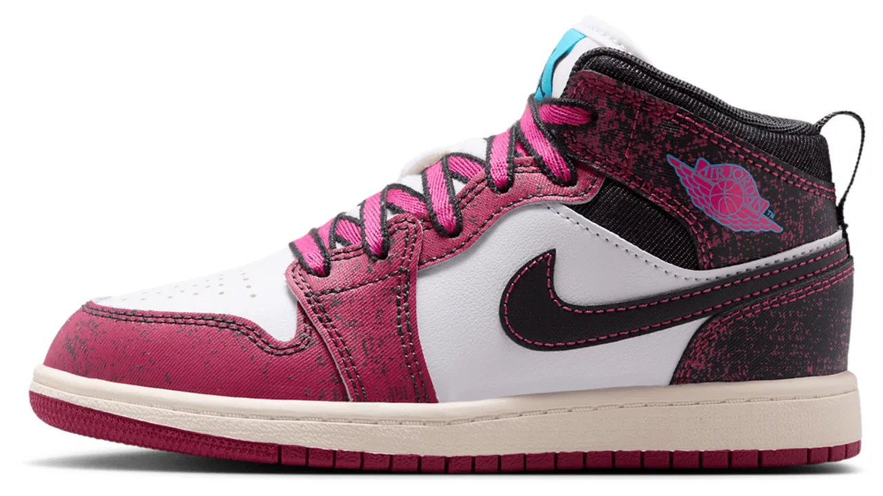 Детские кроссовки для девочек Jordan 1 Mid SE Fem, Black/Pink/White — фото 2