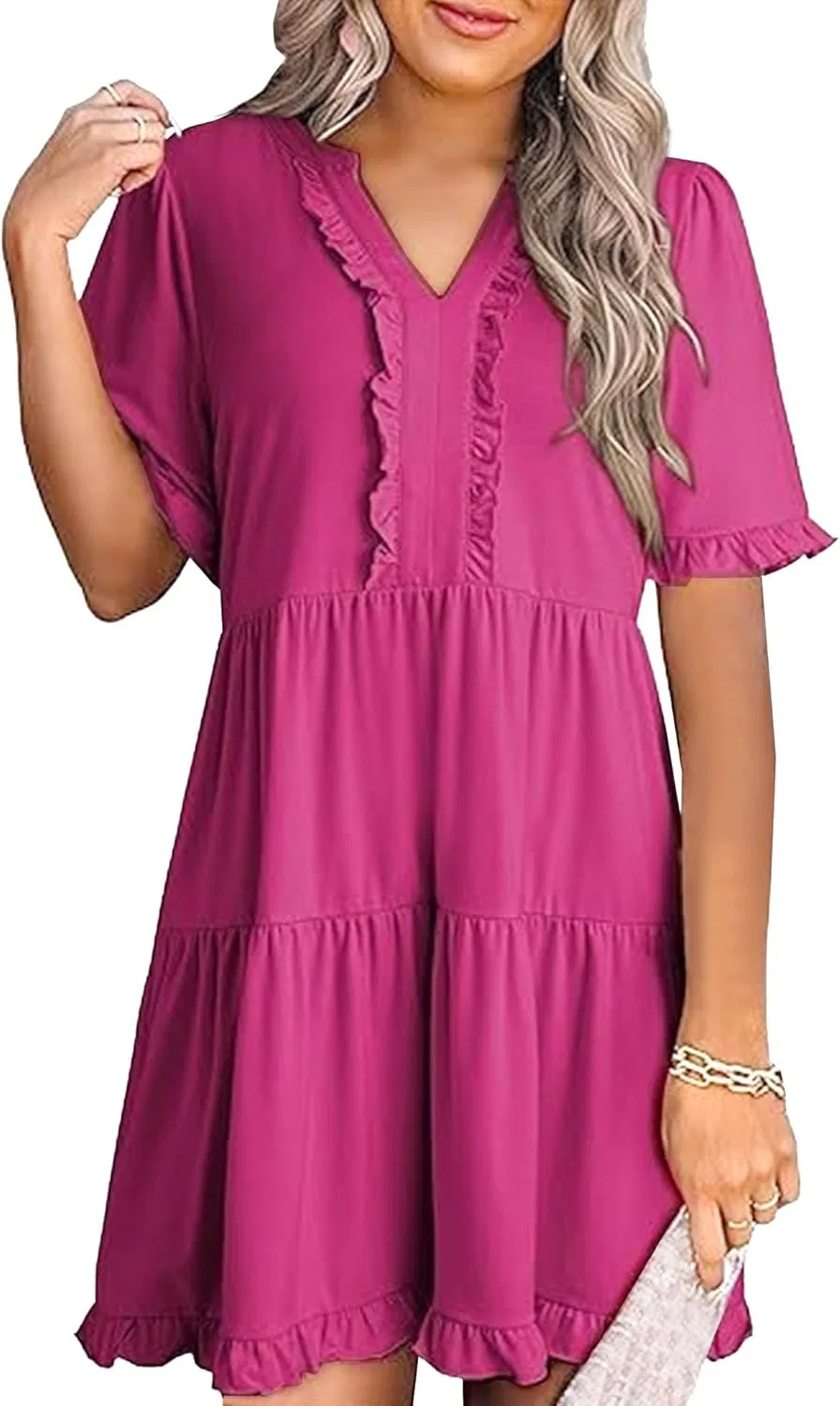 Женское повседневное платье мини A-силуэта, Hot Pink