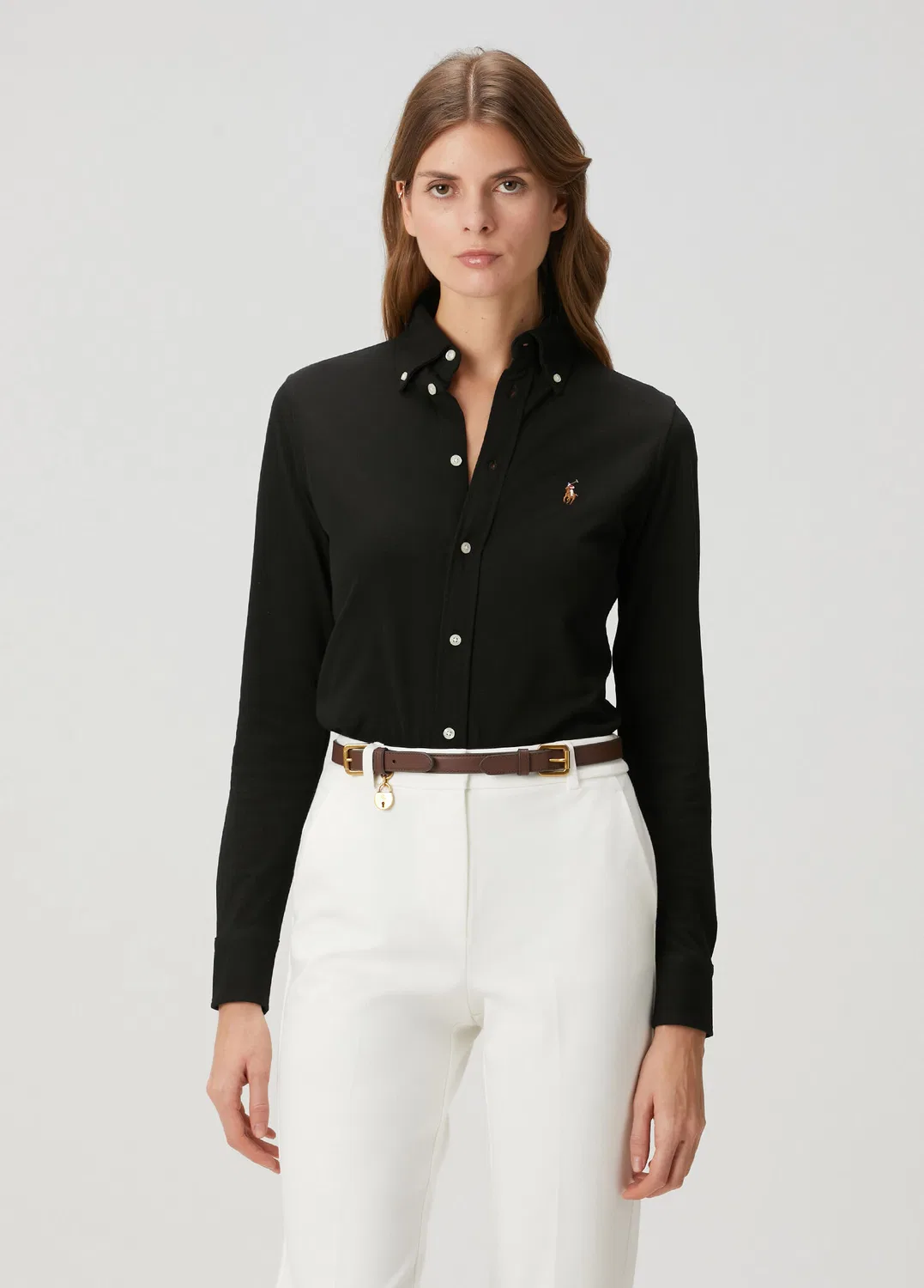 Рубашка Oxford Polo Ralph Lauren Custom Fit, black — фото 3