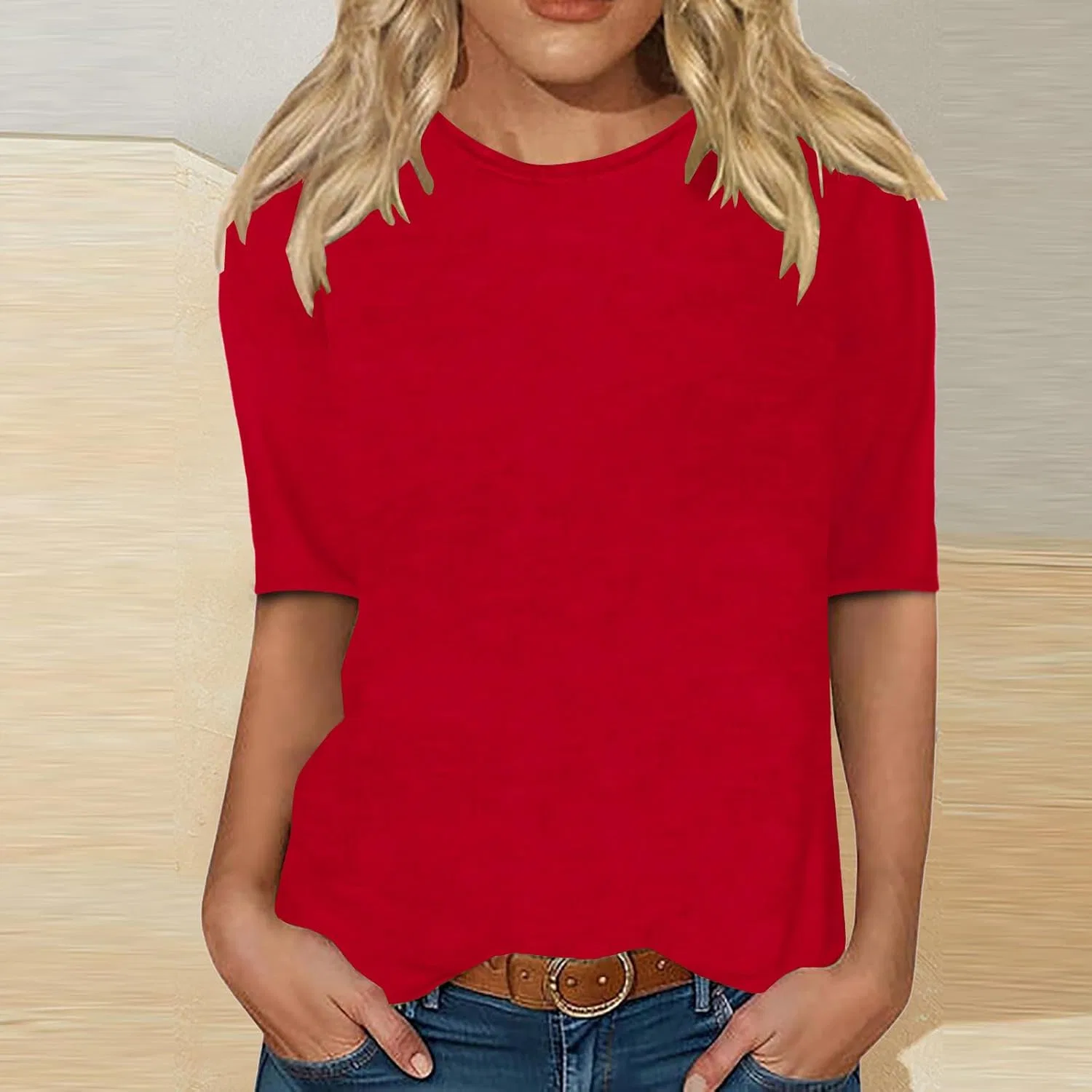 Женская футболка с круглым вырезом Loose Fit, Red — фото 2