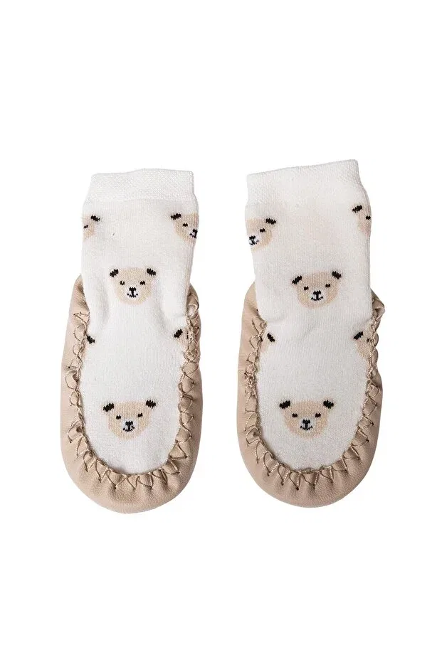 Детские носки для мальчиков с принтом Hellobaby Baby Boy Sandal Socks With Animal Print Ebebek Hello Baby, Ecru