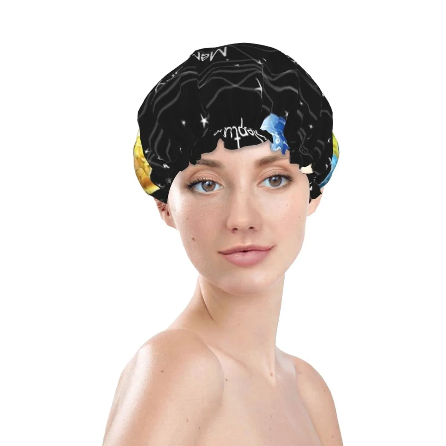 Многоразовая шапочка для душа Double Splash Proof, TOLKAT, на 1 шт, One Size, Planets, Stars and Milky Way Galaxy — фото 3
