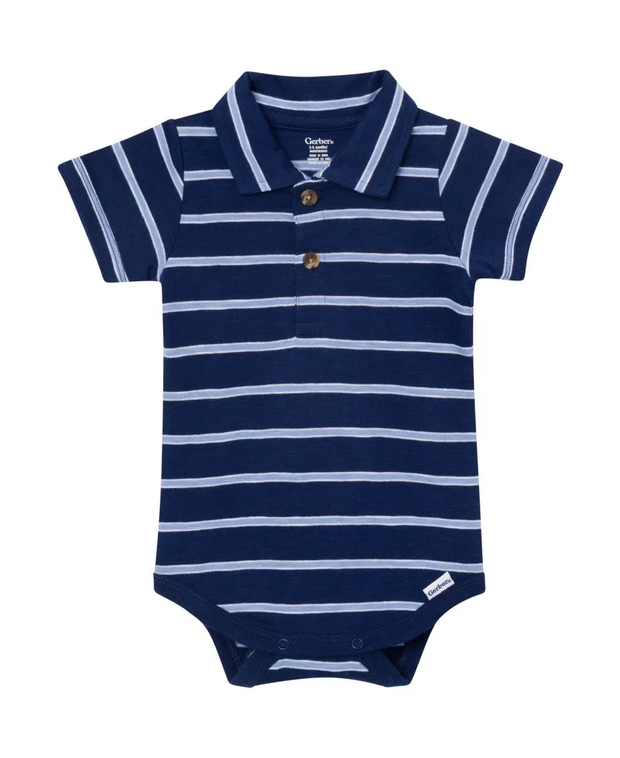 Боди-поло с коротким рукавом, в полоску Gerber, Navy Stripes