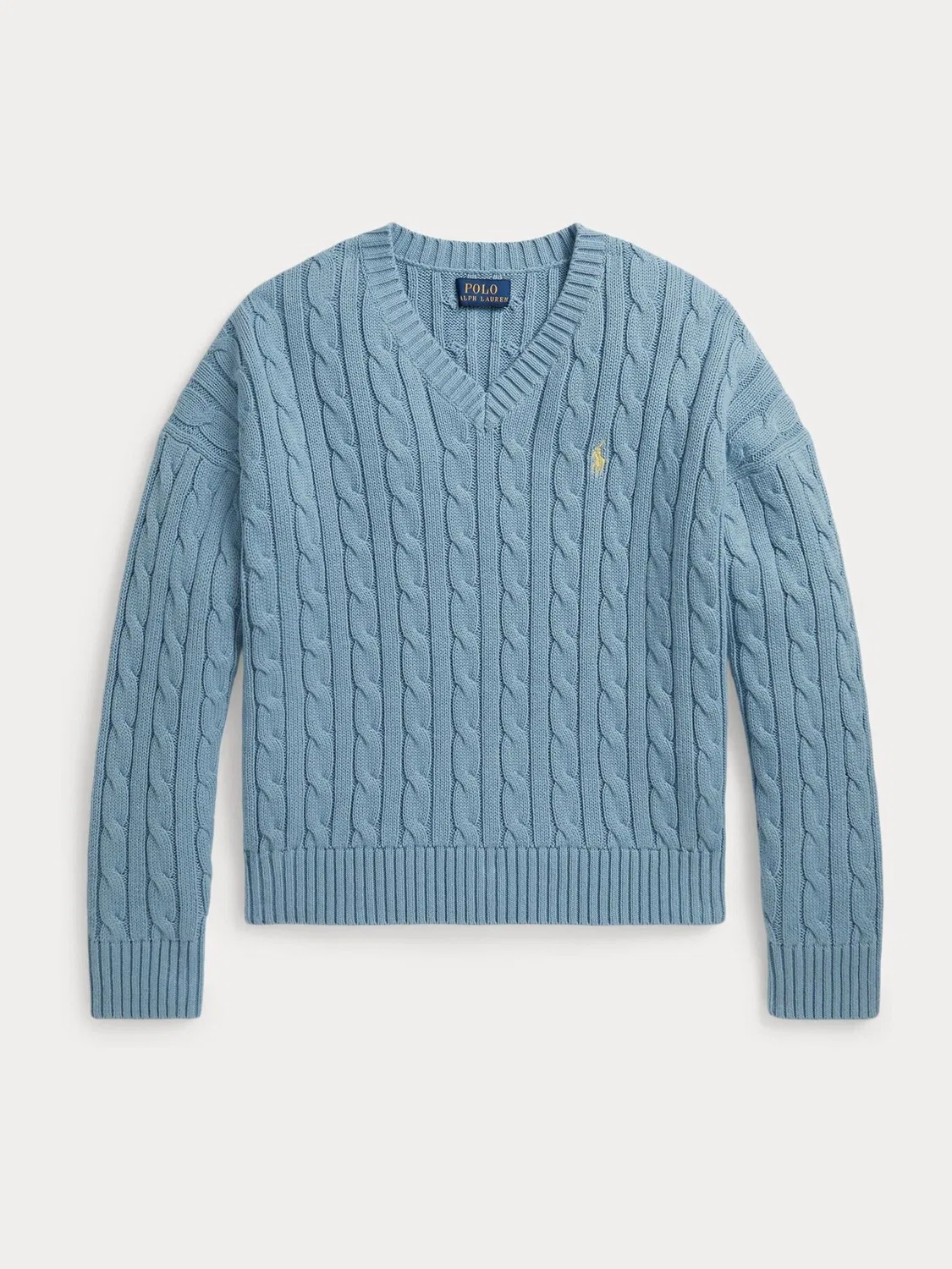 Джемпер с V-образным вырезом, кабельная вязка Polo Ralph Lauren, синий