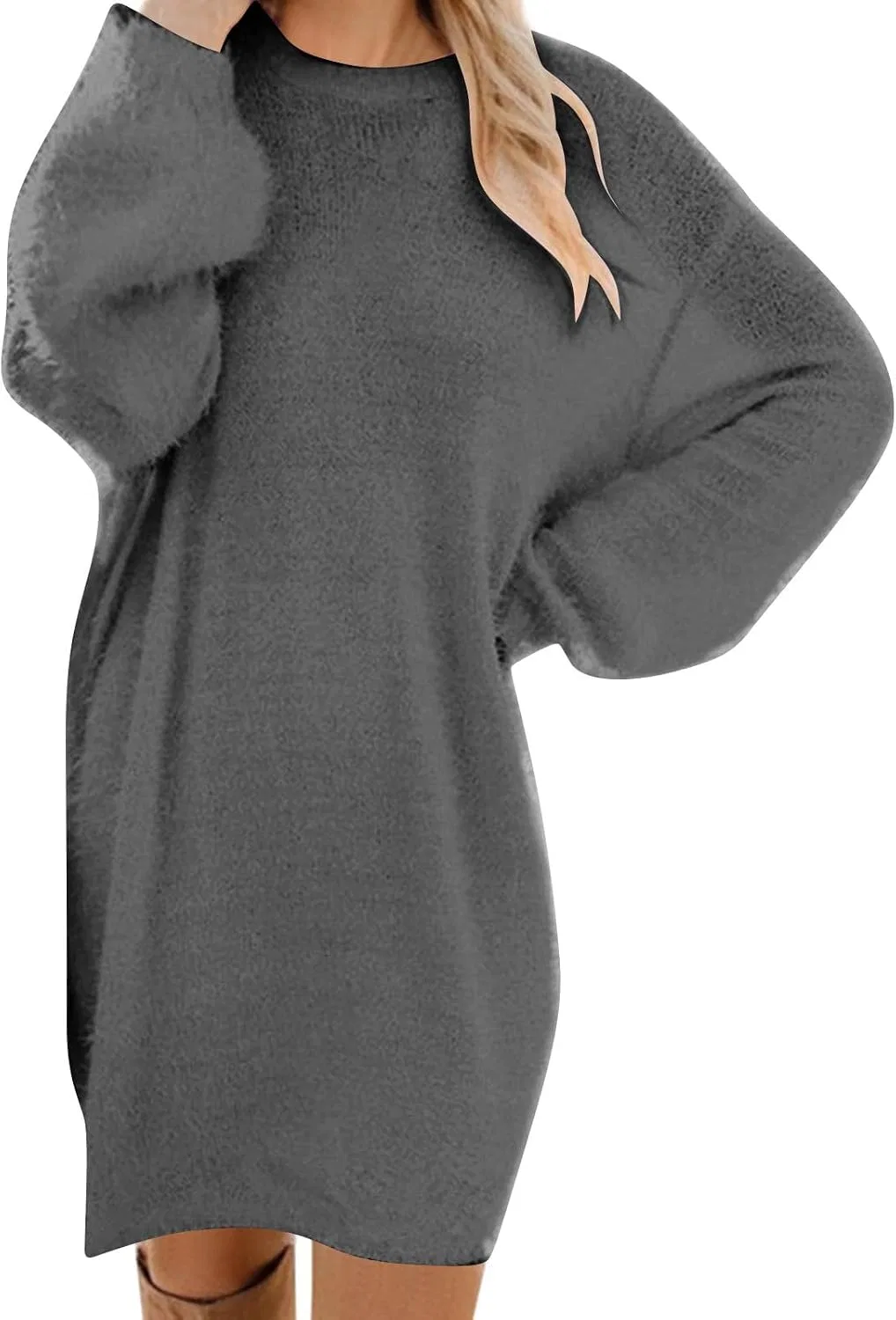 Женское свободное платье-свитер с ворсом Oversized Fuzzy Cozy Warm, Gray