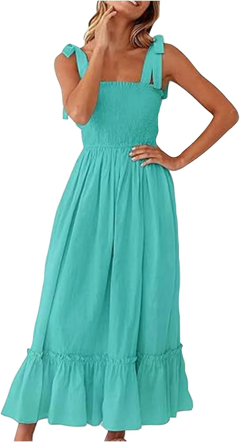 Женское летнее платье макси с воланами, Square Neck, Mint Green