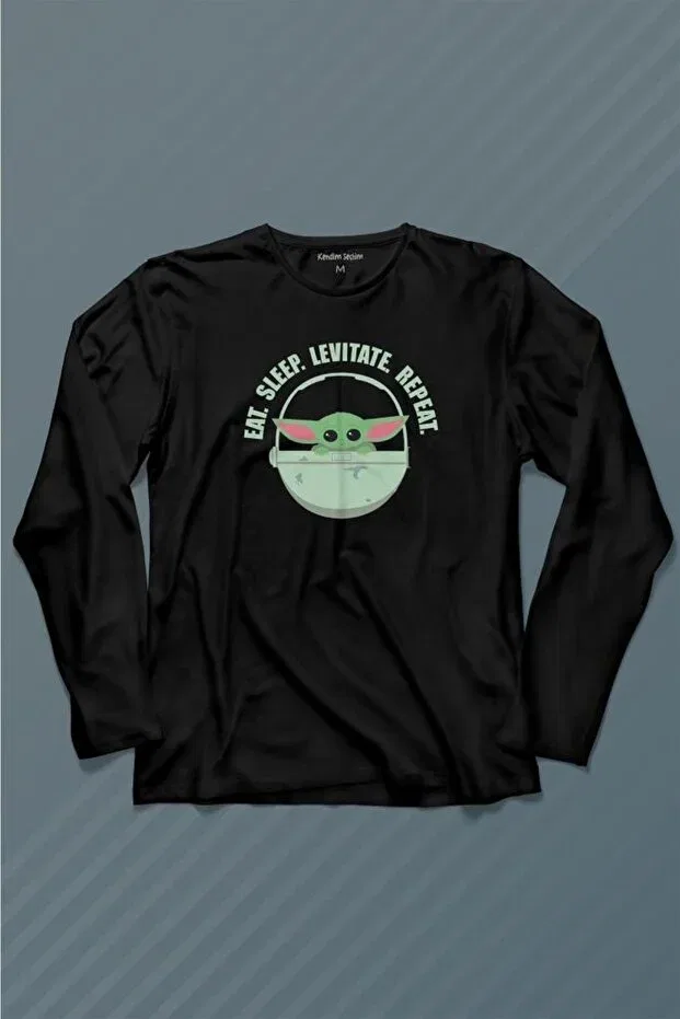 Детская футболка с длинным рукавом с принтом Baby Yoda The Mandalorian Star Wars Baby Yoda Kendim Seçtim, Black
