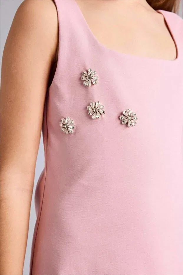 Детское платье для девочек с принтом Stone Detailed Strap Dress Defacto, Pink — фото 3