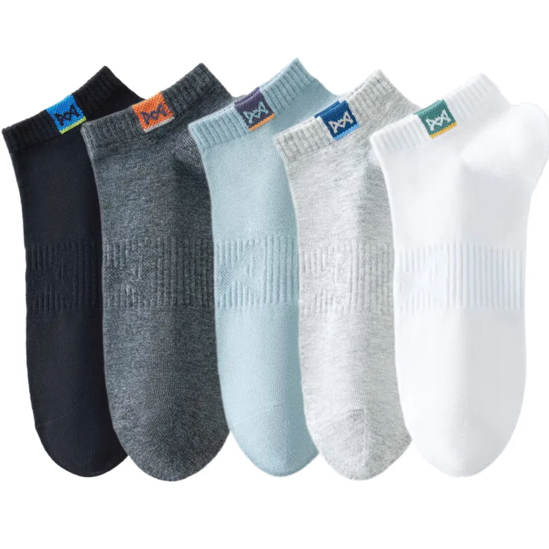 Детские носки-невидимки 5 пар с принтом, Ankle Socks Unisex, MIIOW, White+Light Gray+Green+Dark Gray+Black