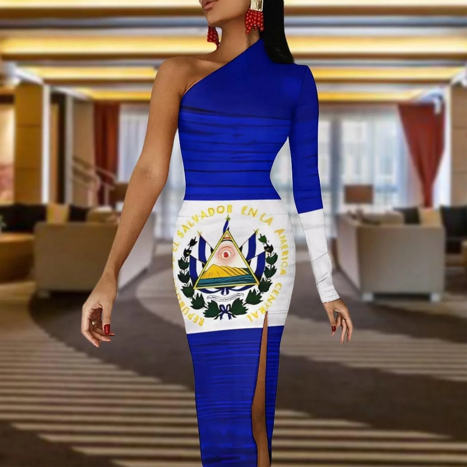 Женское коктейльное платье с одним рукавом El Sal-vador Flag, Style — фото 2