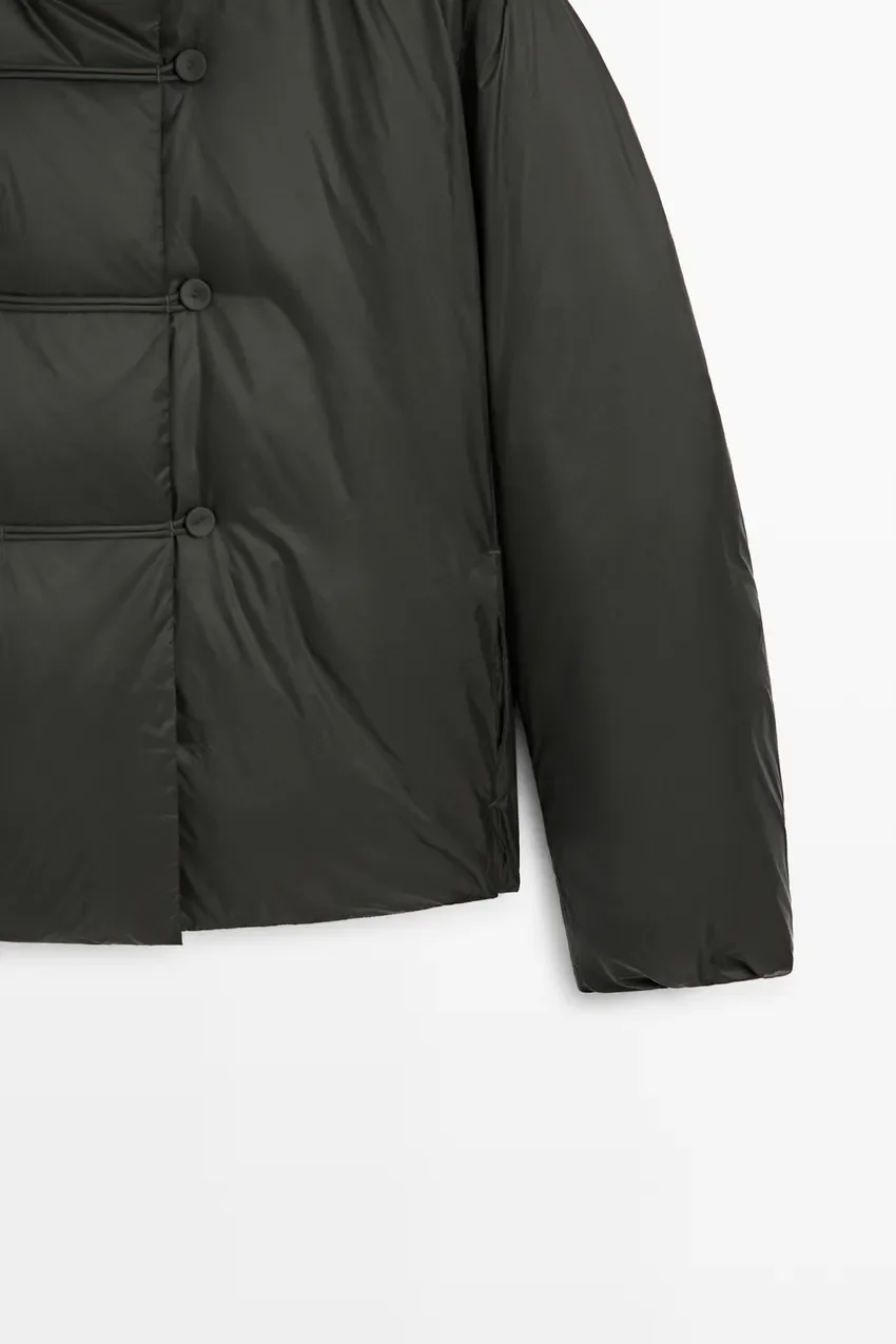 Пуховик Massimo Dutti Down Jacket With Toggle Detail, темно-серый — фото 4