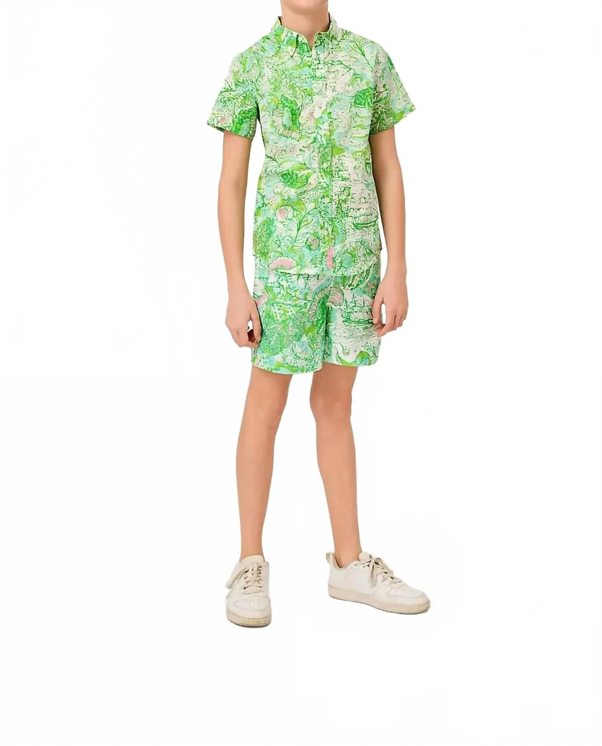 Детская рубашка для мальчиков с коротким рукавом и принтом Lavin Button Down Shirt Lilly Pulitzer, Resort White Ship To Shore
