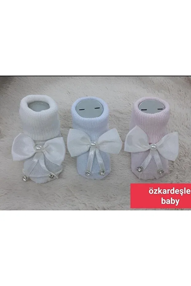 Детские носки для девочек с бантом Özkardeşler Baby, White Pink Ecru