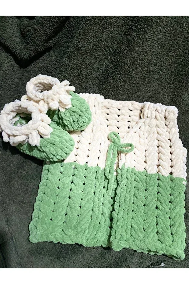 Детские пинетки и жилетка из вязаного трикотажа Cnsasf, Cream-Green