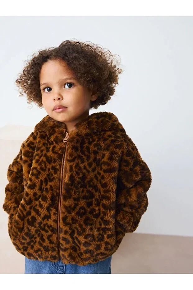 Детское зимнее пальто для девочек с капюшоном Leopard Print Next Baby, Brown