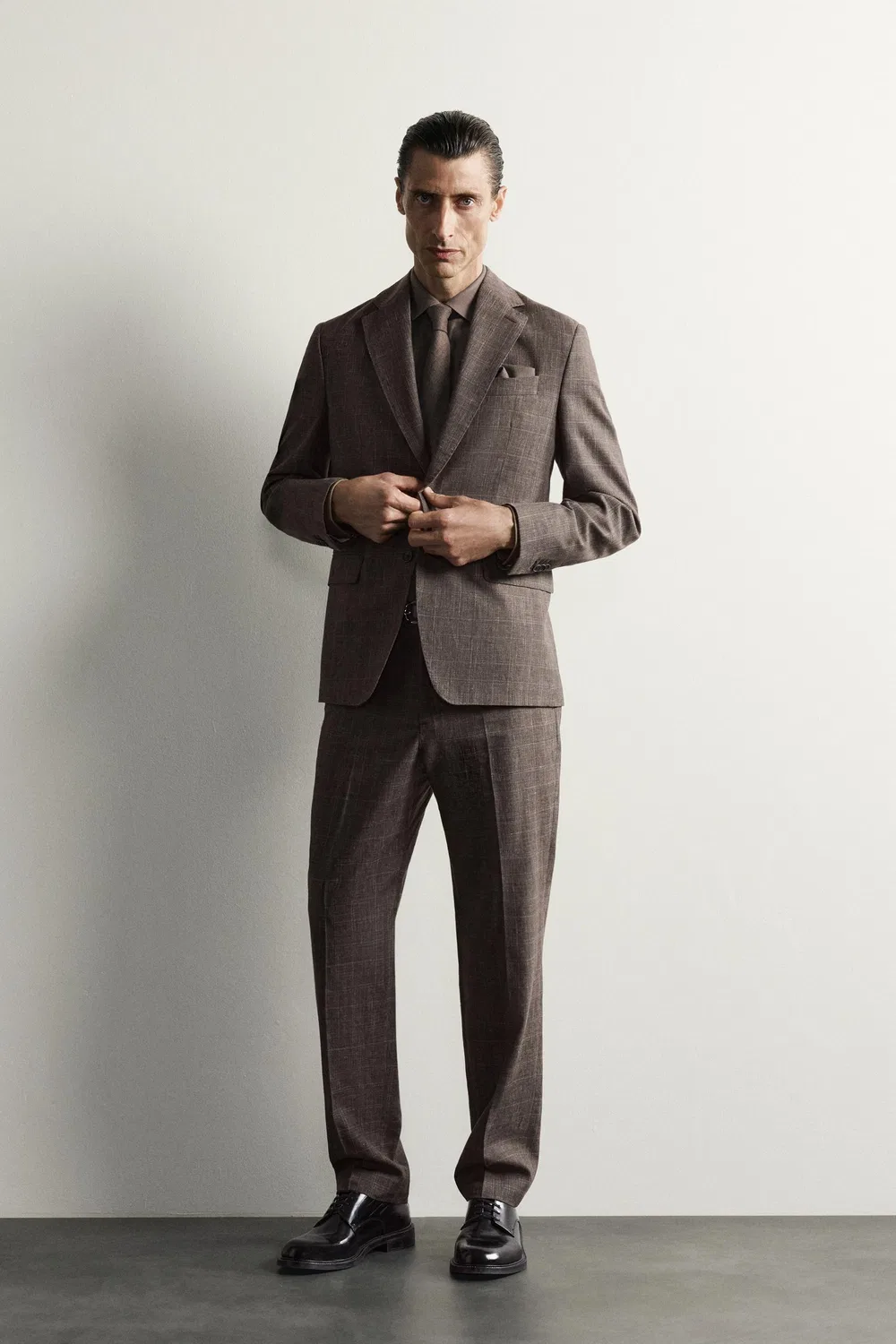 Блейзер из клетчатого льна/шерсти для костюма ZARA, Brown