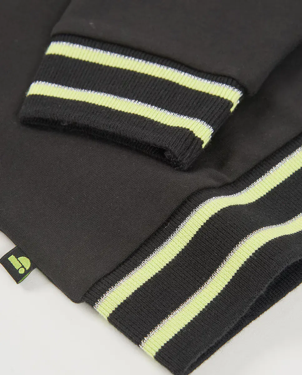 Детская худи для девочек с принтом Boboli, Negro / Verde Flúor — фото 4