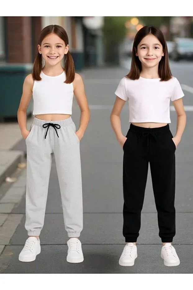 Детские спортивные штаны для мальчиков с утяжкой на поясе 2-Pack Cm Buseyiz, Gray-Black