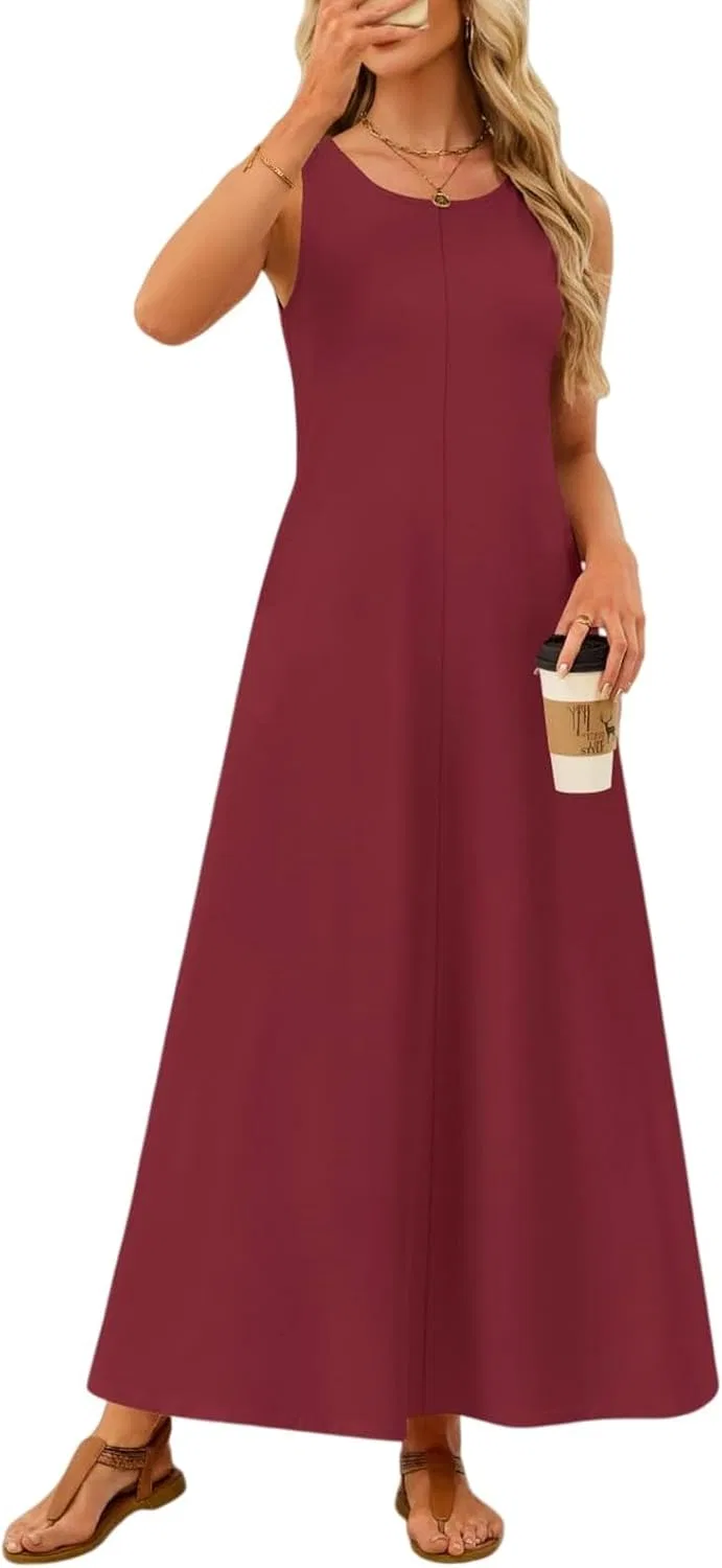 Женское летнее платье макси A-силуэта, Wine Red — фото 3