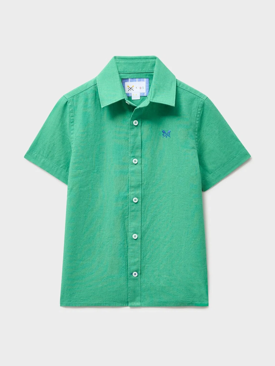 Рубашка с коротким рукавом, хлопок-лен Crew Clothing, зеленая