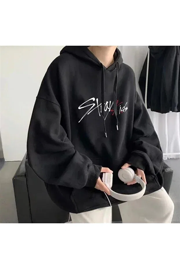 Детское худи для мальчиков оверсайз с капюшоном Niiss boutique stray kids Touz, Черный