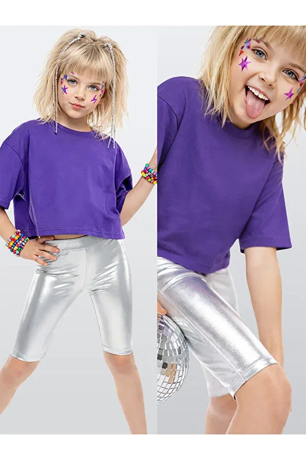 Детские леггинсы для девочек блестящие Denokids, Silver