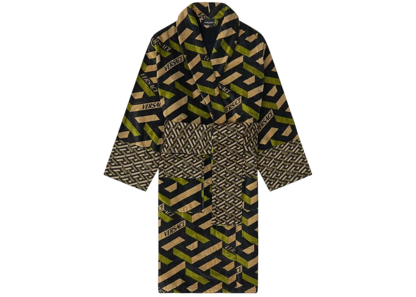 Мужской халат с принтом La Greca Versace, Green/Gold/Black