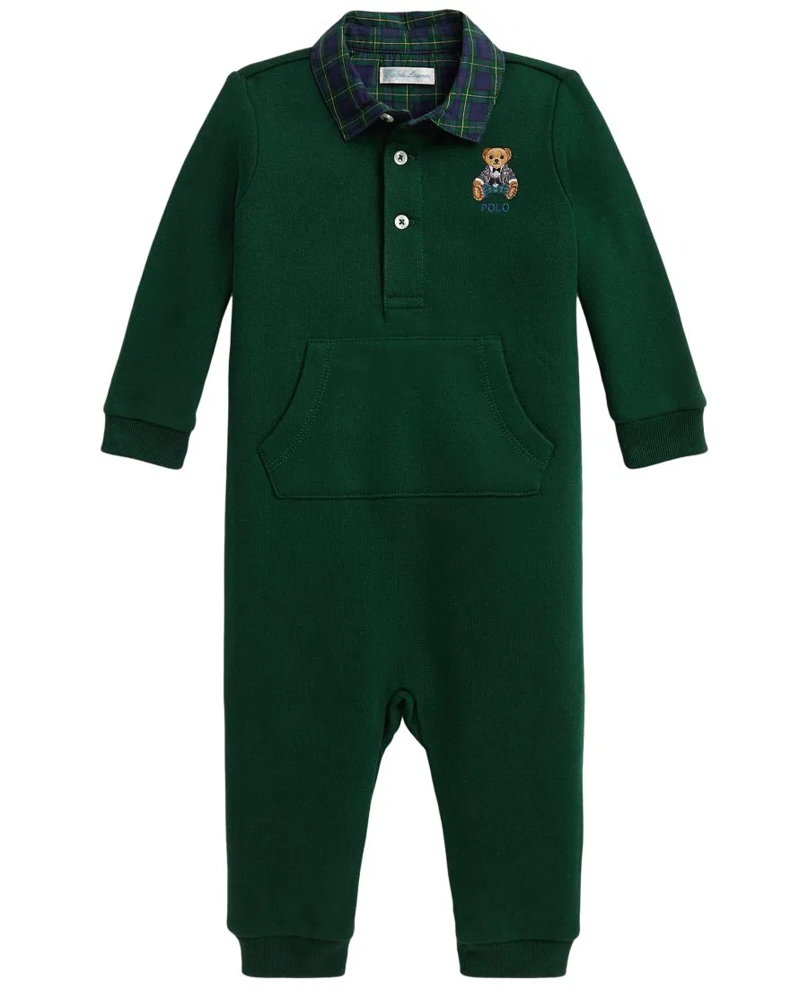 Детский флисовый комбинезон-поло с клетчатым узором для мальчиков Polo Ralph Lauren, Moss
