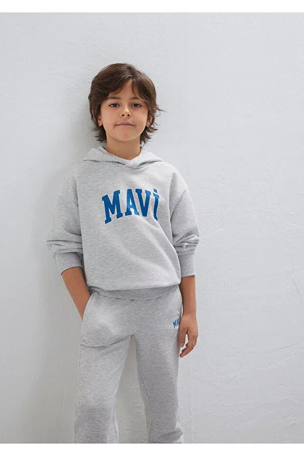 Детское худи для мальчиков с принтом Logo Printed Gray Sweatshirt Mavi, Gray