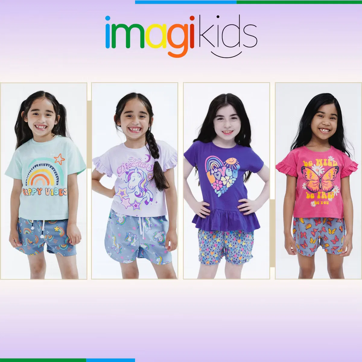 Комплект футболки с коротким рукавом и шорт из шамбре, imagikids, Cool Mint/Dark Blue, Rainbows — фото 3