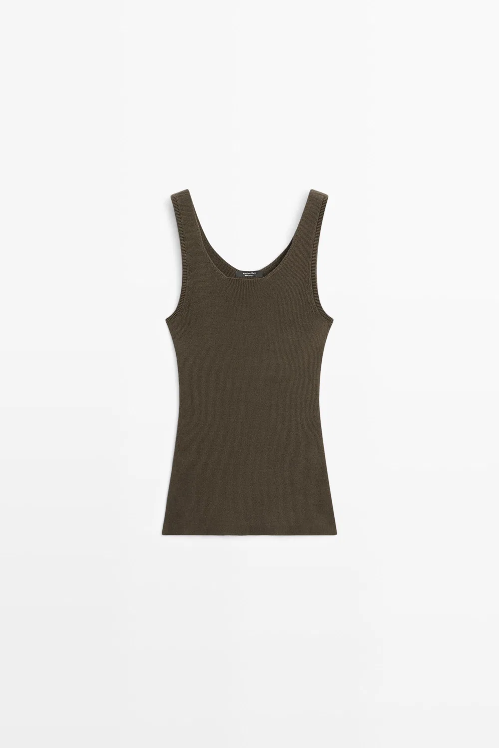Топ Massimo Dutti 100% Cotton Ribbed Tank, оливковый — фото 2