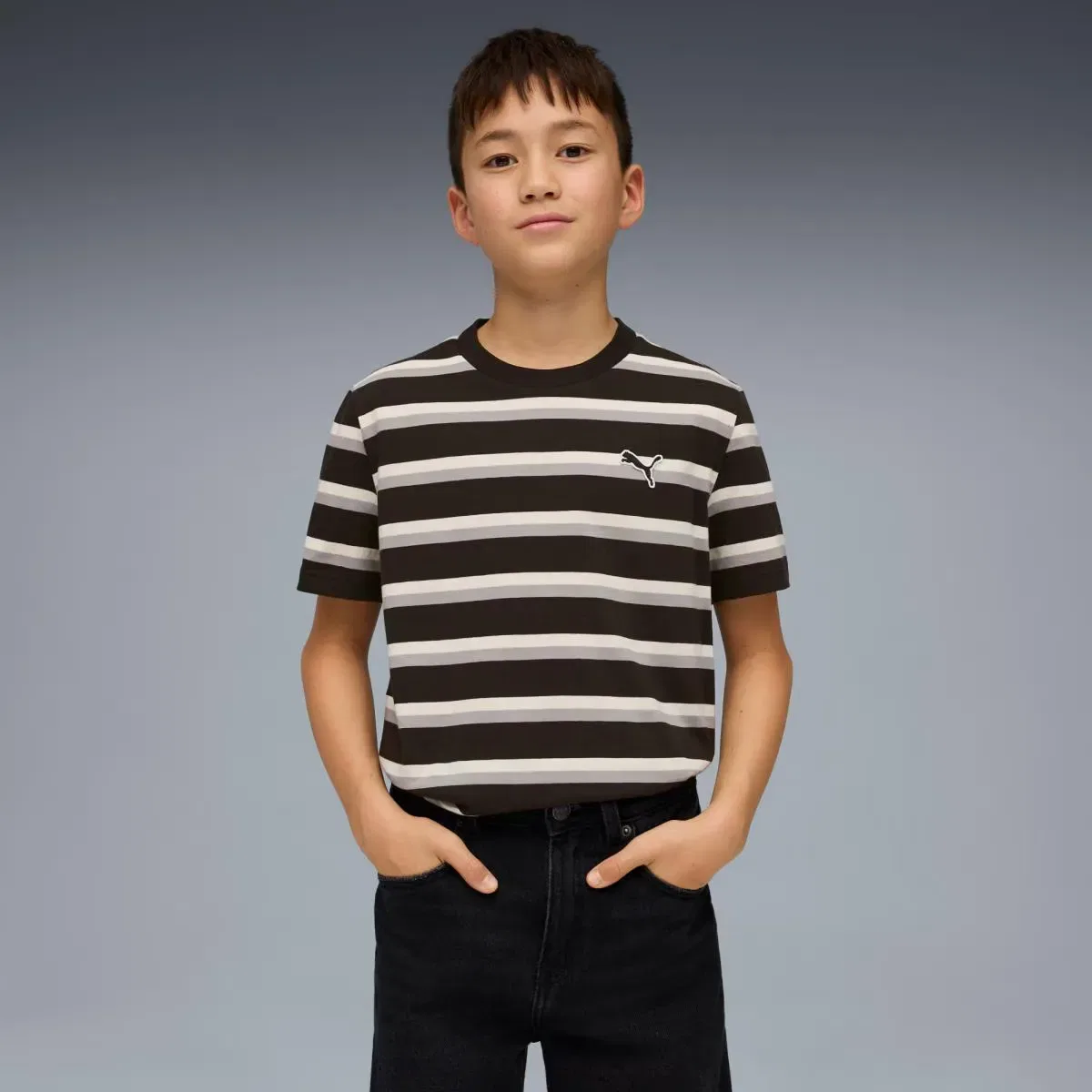 Детская футболка для мальчиков с принтом ESS ELEVATED Striped Puma, Negro