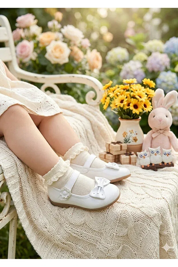 Детские балетки для девочек с коротким каблуком Bitangosu, White