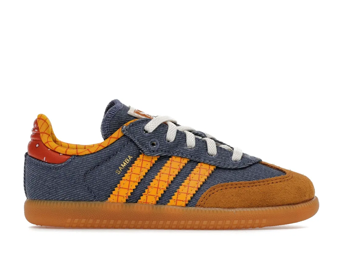 Детские кроссовки с эластичными шнурками Adidas Samba OG Elastic Laces Disney Pixar's Toy Story Woody, Crew Blue/Crew Yellow/Off White