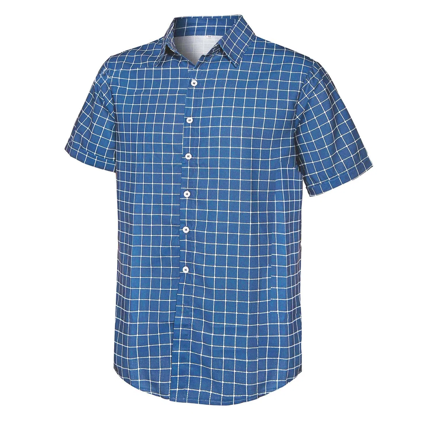 Мужская рубашка с коротким рукавом в клетку Slim Fit, Azure — фото 3