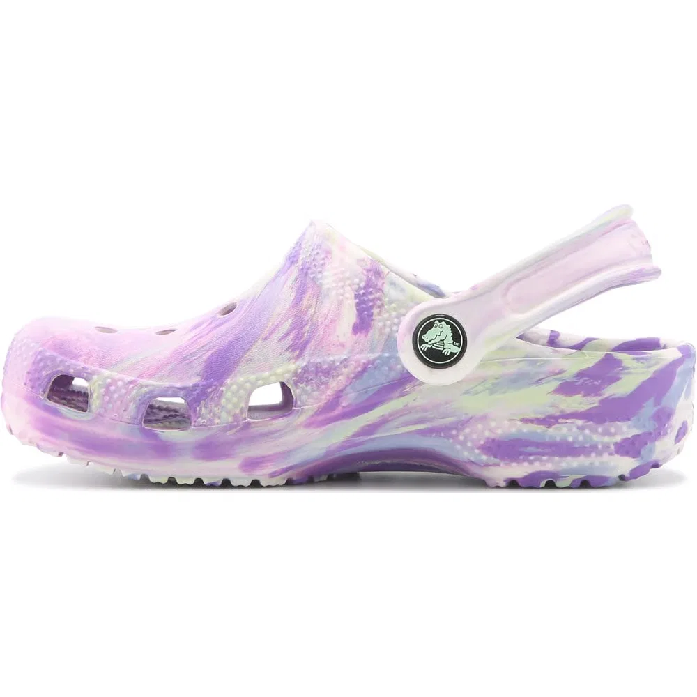 Детские классические сабо с мраморным рисунком Crocs, Purple Glow Marble — фото 3