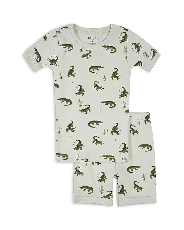 Детский комплект пижамы для мальчиков с принтом Crocodile Print Petit Lem, зеленый