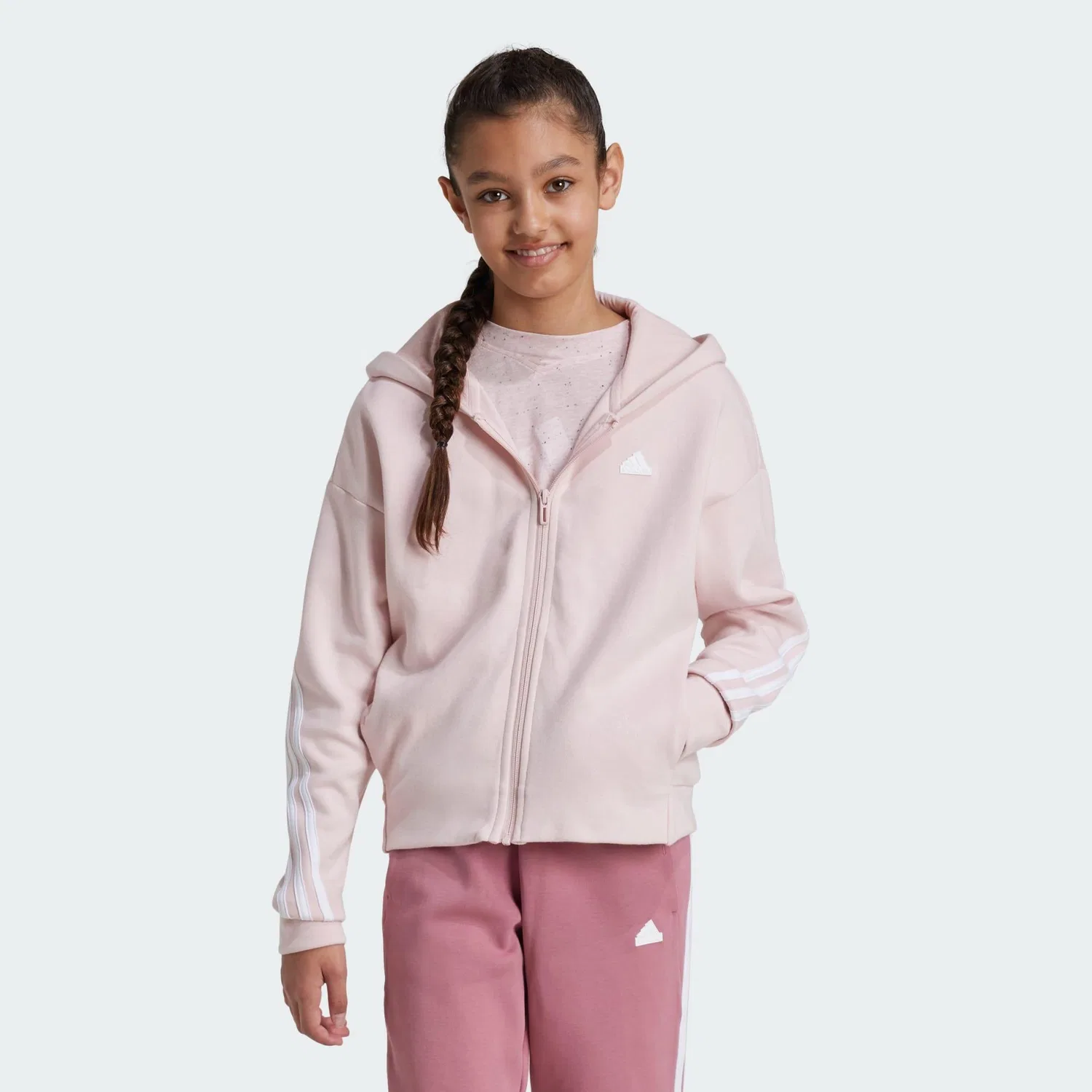 Детское худи с капюшоном Future Icons 3-Streifen Adidas, Rosa Weiss