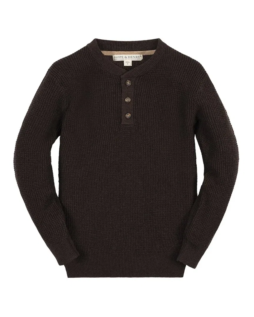 Детская кофта-хенли с кнопками и налокотниками Organic Sweater Henley HOPE & HENRY, коричневый