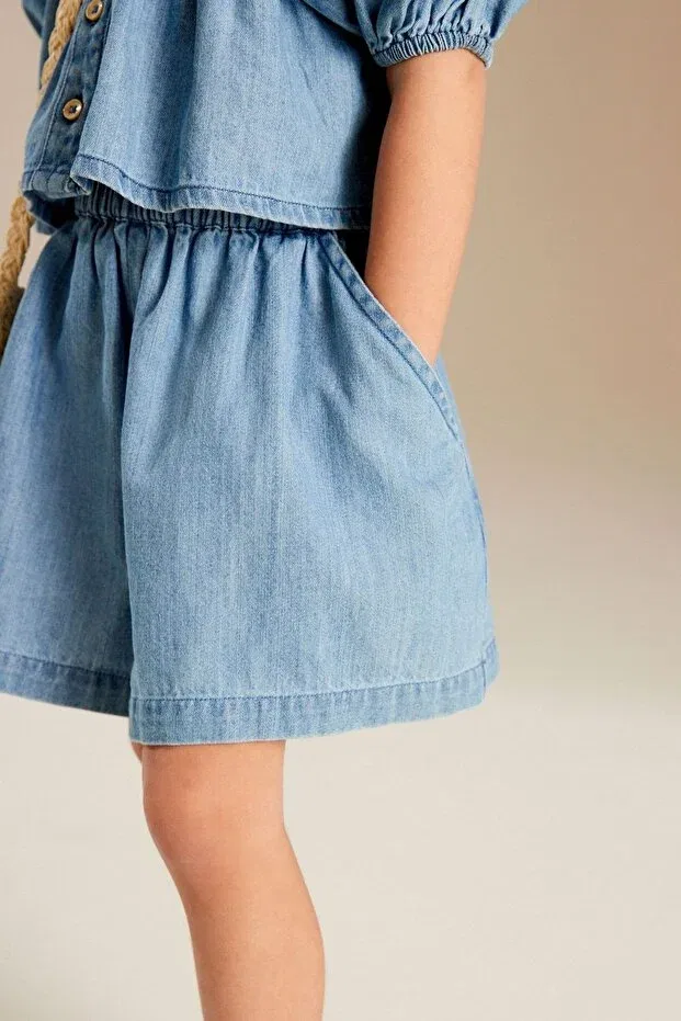 Детский комплект для мальчиков хлопковый Cotton denim shirt and shorts set Next Baby, Blue — фото 4