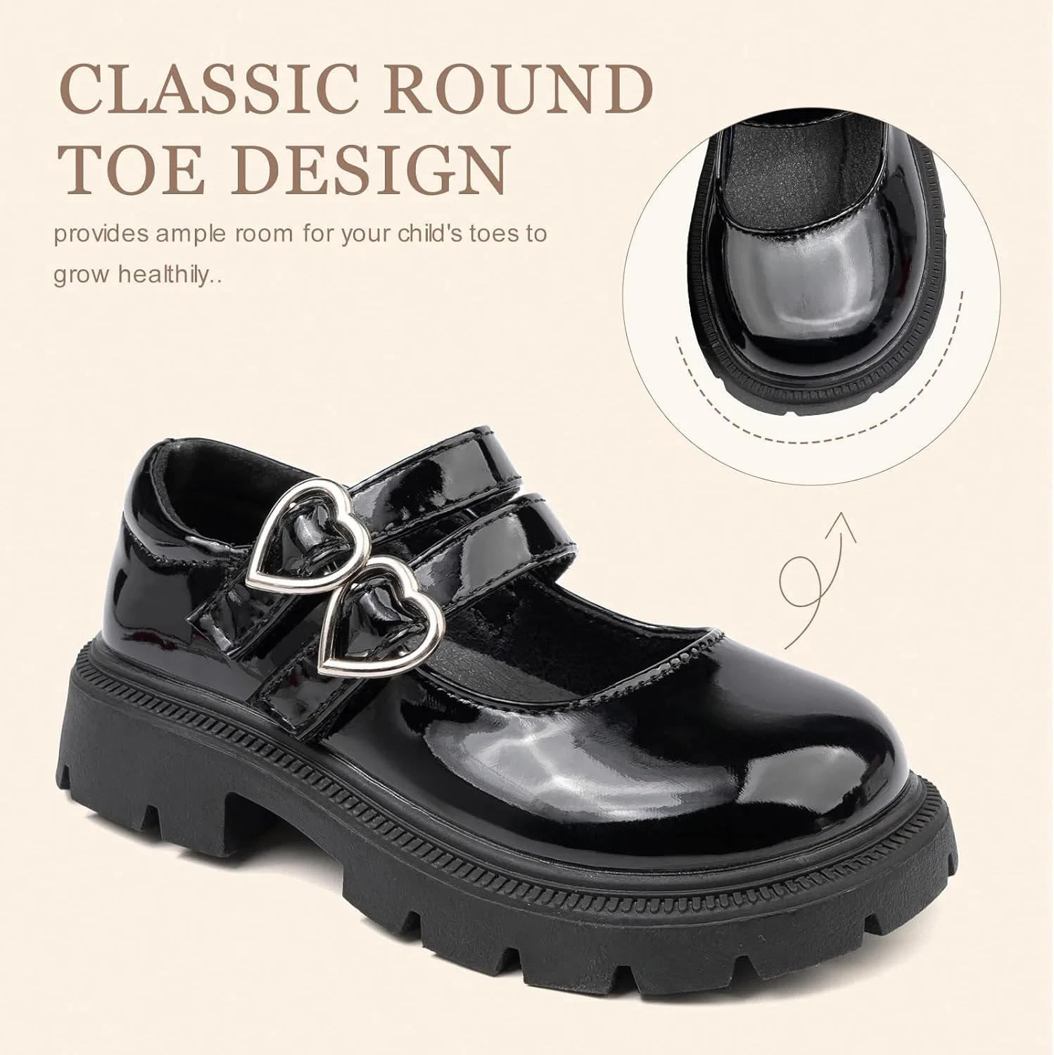 Детские туфли Мэри Джейн для девочек School Uniform Fromosa, Black — фото 3