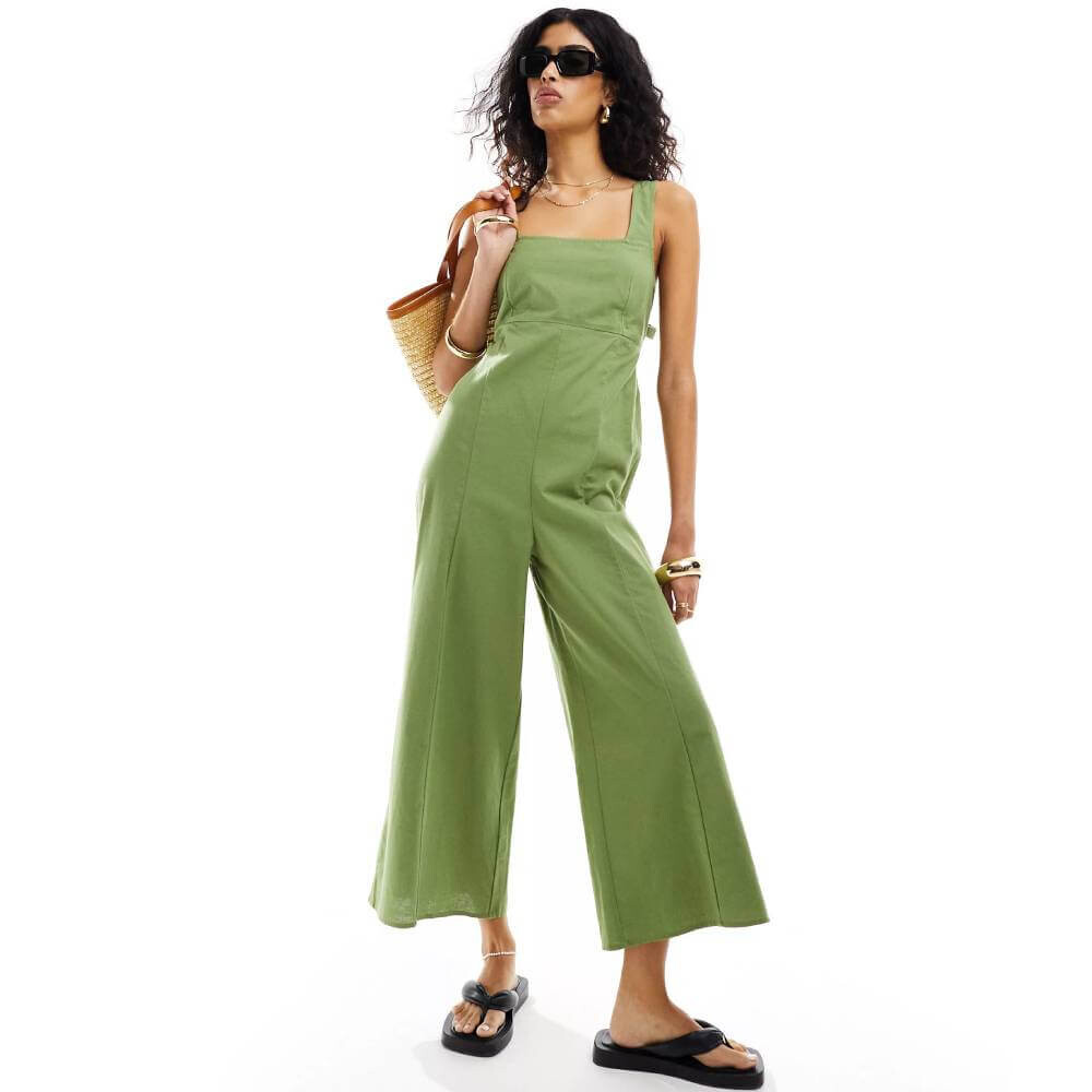 

Комбинезон Asos Design Short Linen Drawstrings On The Back, зеленый