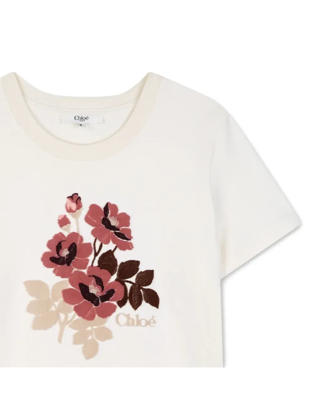 Футболка с цветочной вышивкой Chloé Kids, бежевый — фото 3