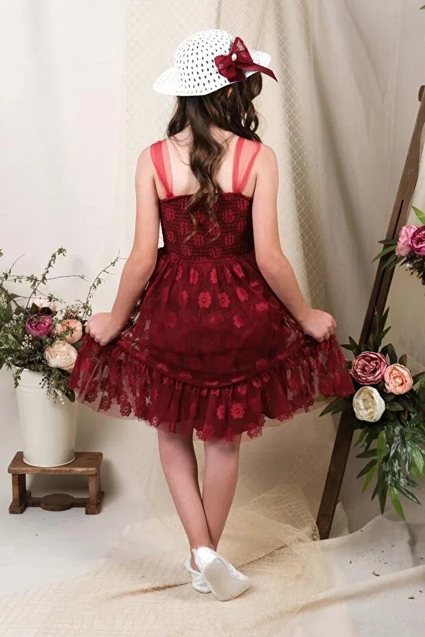 Детское платье для девочек с принтом Mnk Baby&Kids, Burgundy — фото 2