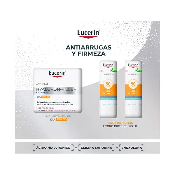 Набор антивозрастного крема и солнцезащитных средств Eucerin 1 шт с гиалуроновой кислотой и SPF 30/50+ Антивозрастной и укрепляющий
