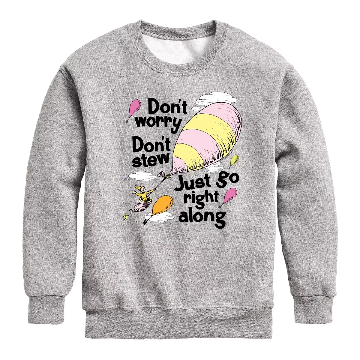 Детский свитшот с длинным рукавом с принтом Dr. Seuss Don't Worry Go Along, Athletic Heather