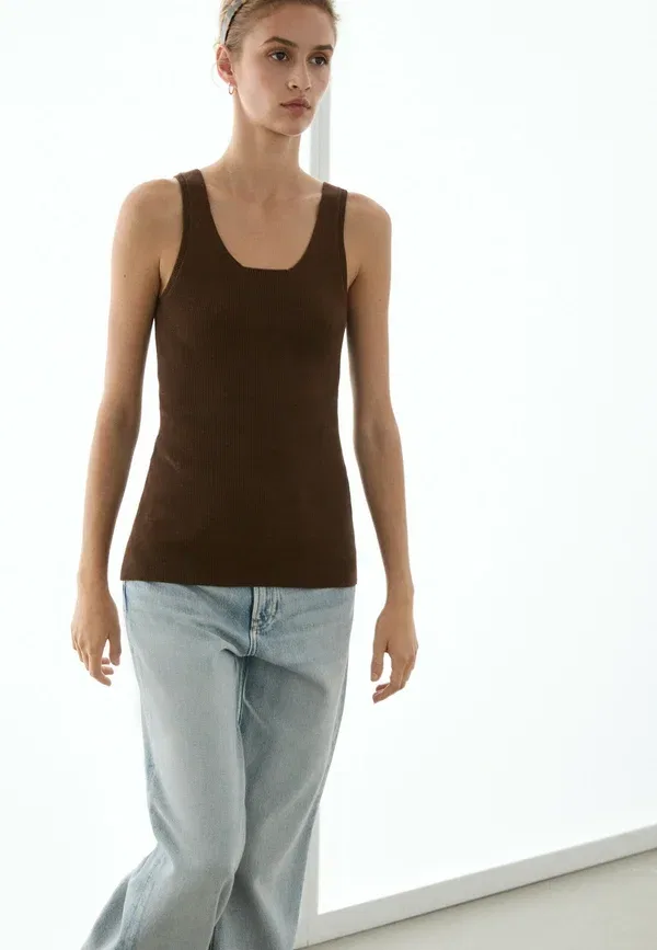 Топ хлопковый Rib Massimo Dutti, темно-коричневый — фото 2